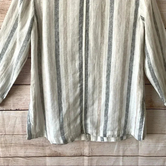Soft Surroundings Linen Button Front Blouse Women’s Size PM Side Slit Beige Top - Picture 11 of 11
